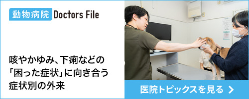 動物病院 Doctors File 咳やかゆみ、下痢などの「困った症状」に向き合う症状別の外来 医院トピックスを見る
